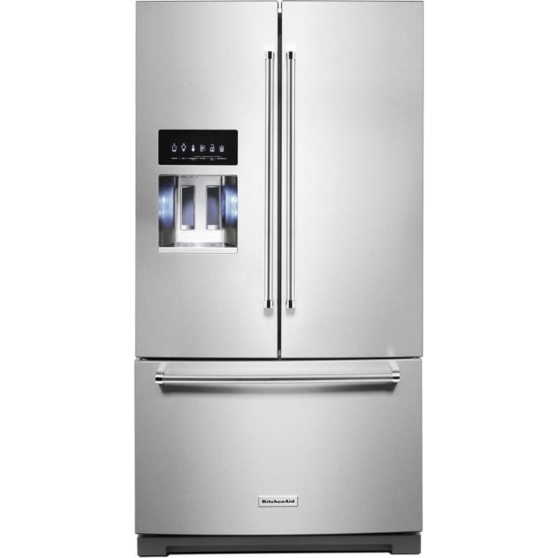 KitchenAid 36 in 26.8 cu ft. Stainless Steel French Door Refrigerator with Exterior Ice and Water Dispenser