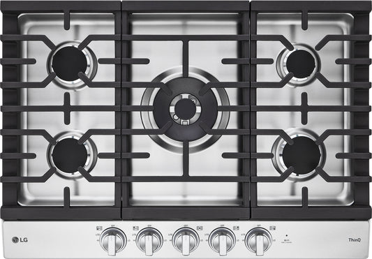 LG 30 in Stainless Steel Gas 5 Burner Cooktop with Ultra Heat Dual Burner