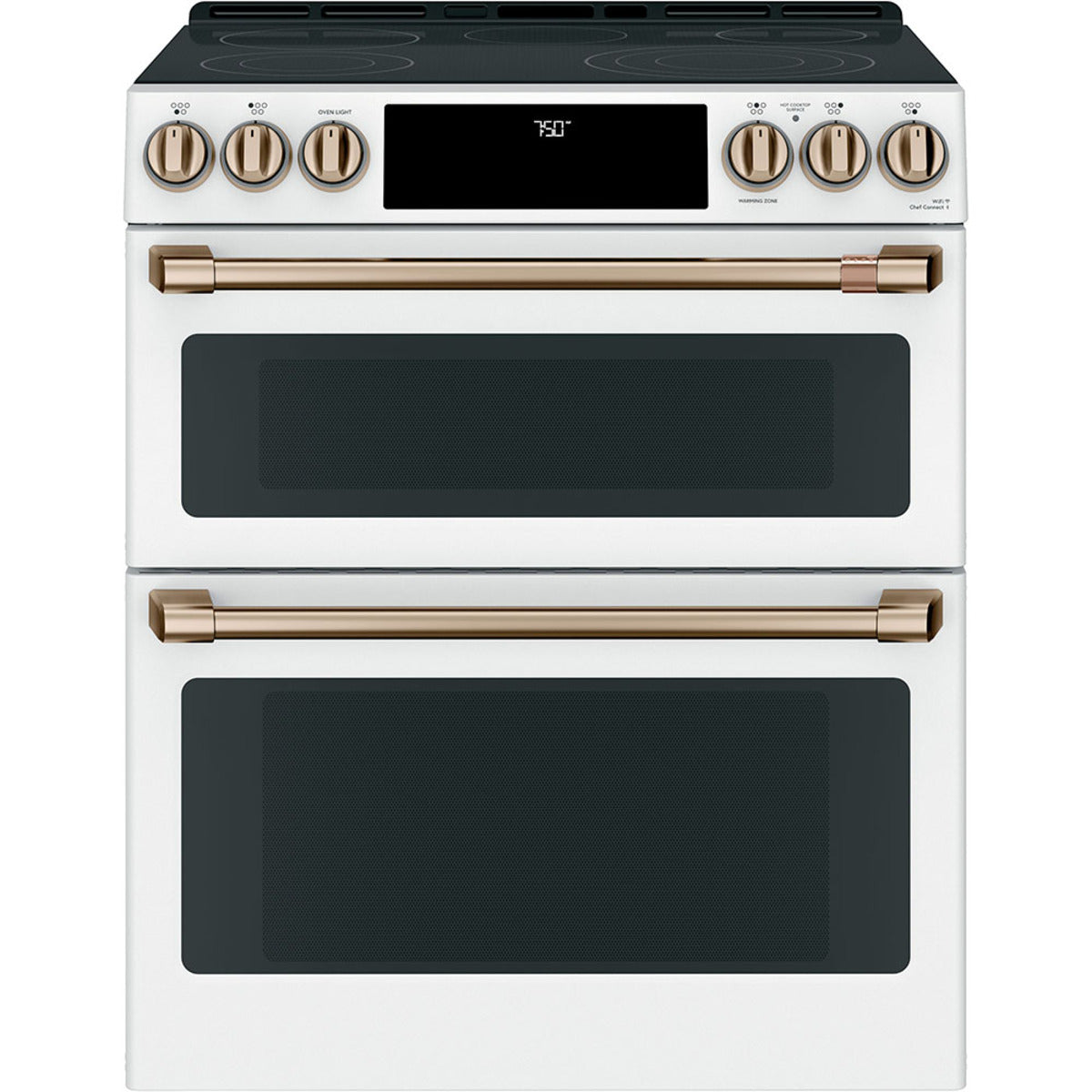 Café 30 in. 6.7 cu ft. White Electric Double 5 Element Range with True European Convection