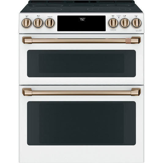 Café 30 in. 6.7 cu ft. White Electric Double 5 Element Range with True European Convection
