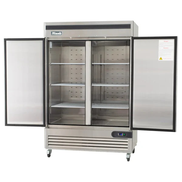 Migali 54 in. 49 cu ft. Stainless Steel Commercial Reach-in Dual Swing Door Freezer