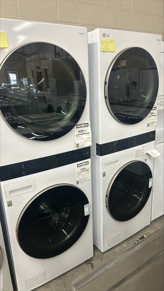 LG White Single Unit Front Load WashTower 5.2 cu. ft. Washer, 7.4 cu. ft. Electric Dryer