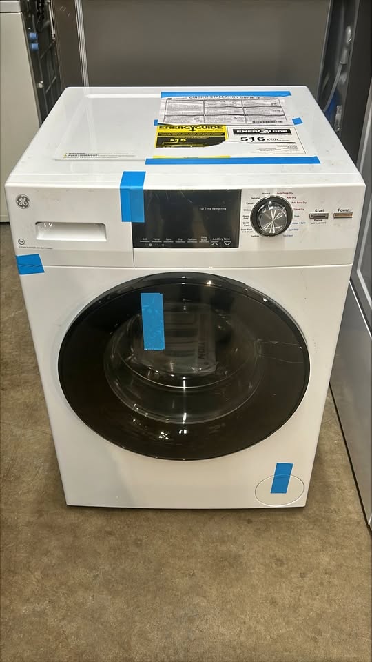 GE 24 in. 2.8 cu. ft. White Front Load Washer and Condenser Dryer Combo with Stainless Steel Drum