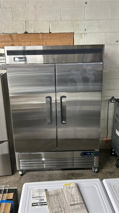 Migali 54 in. 49 cu ft. Stainless Steel Commercial Reach-in Dual Swing Door Freezer