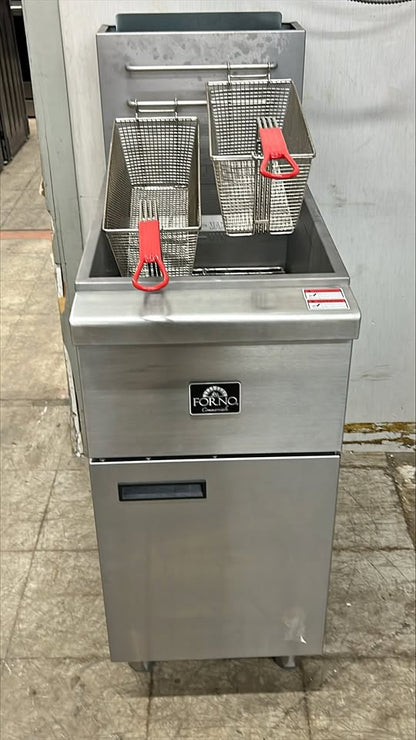 Forno 15.5 in. 50 lb Stainless Steel Natural Gas Commercial Deep Fryer with Twin Baskets