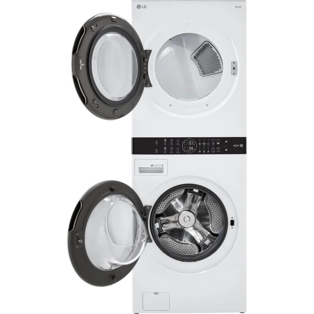 LG White Single Unit Front Load WashTower 5.2 cu. ft. Washer, 7.4 cu. ft. Electric Dryer