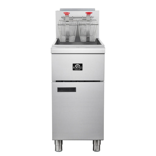 Forno 15.5 in. 50 lb Stainless Steel Natural Gas Commercial Deep Fryer with Twin Baskets
