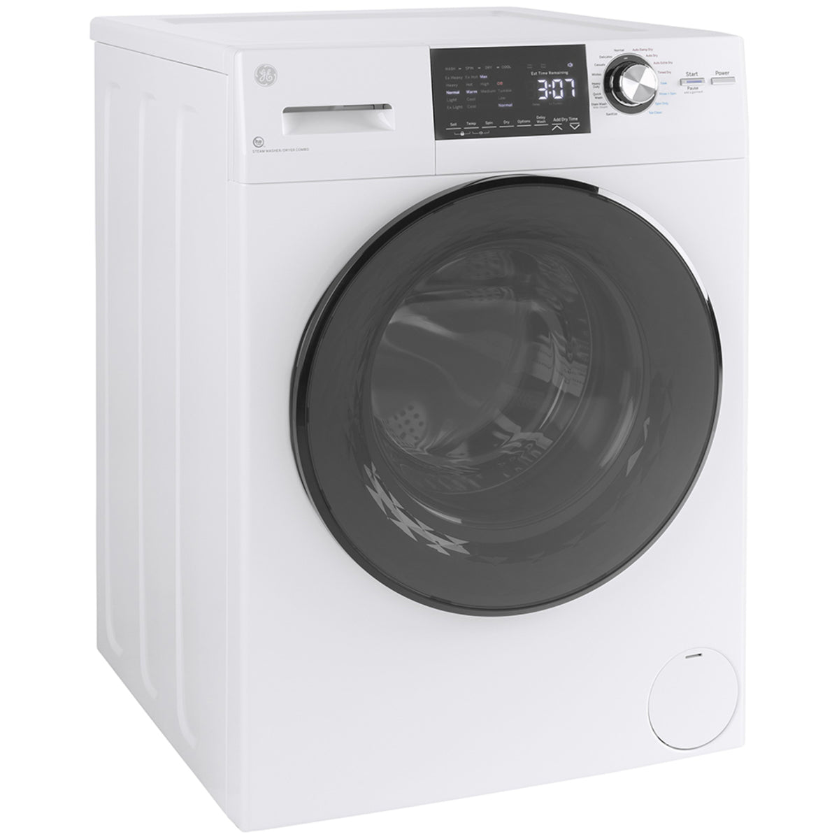 GE 24 in. 2.8 cu. ft. White Front Load Washer and Condenser Dryer Combo with Stainless Steel Drum