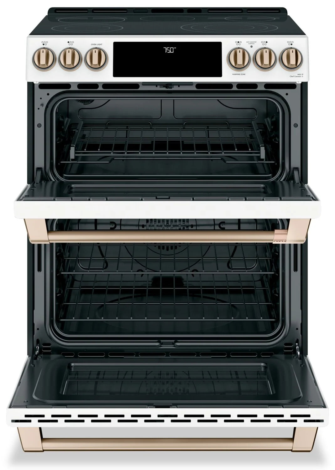 Café 30 in. 6.7 cu ft. White Electric Double 5 Element Range with True European Convection