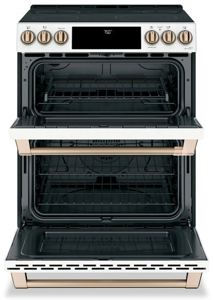Café 30 in. 6.7 cu ft. White Electric Double 5 Element Range with True European Convection