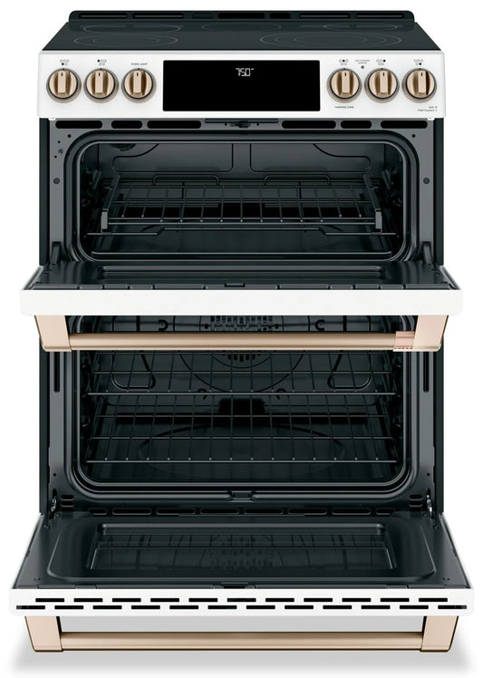 Café 30 in. 6.7 cu ft. White Electric Double 5 Element Range with True European Convection